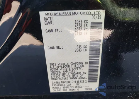 2019 Nissan Altima 2.5 S z USA, uszkodzony, nr VIN 1N4BL4BV0KC246831